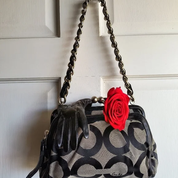 Coach 13623 Parker 2008 Black Signature C Optic Canvas Kiss Lock Shoulder Bag - Picture 3 of 12